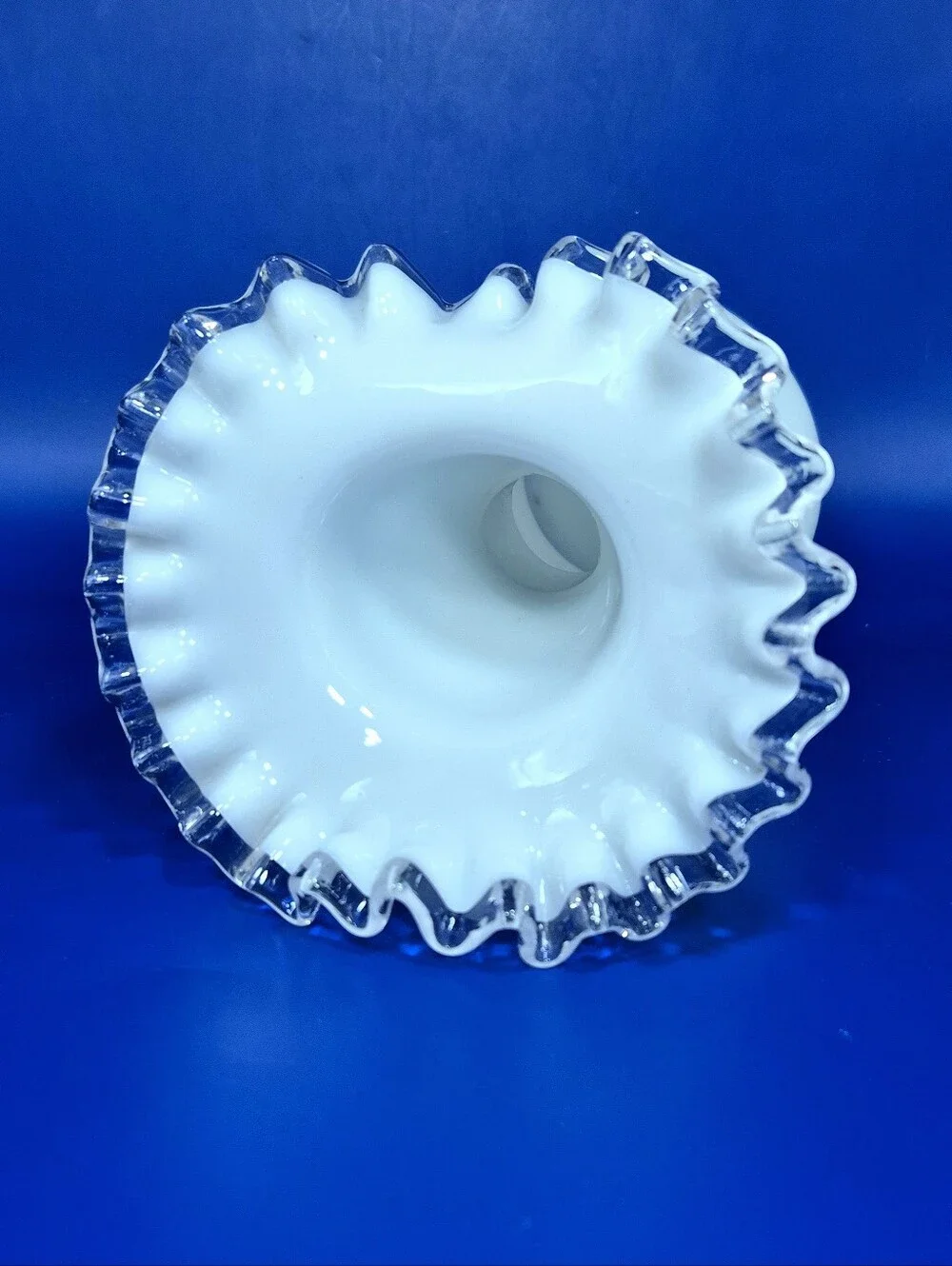 Vintage Fenton Silver Crest Milk Glass Ruffled Vase